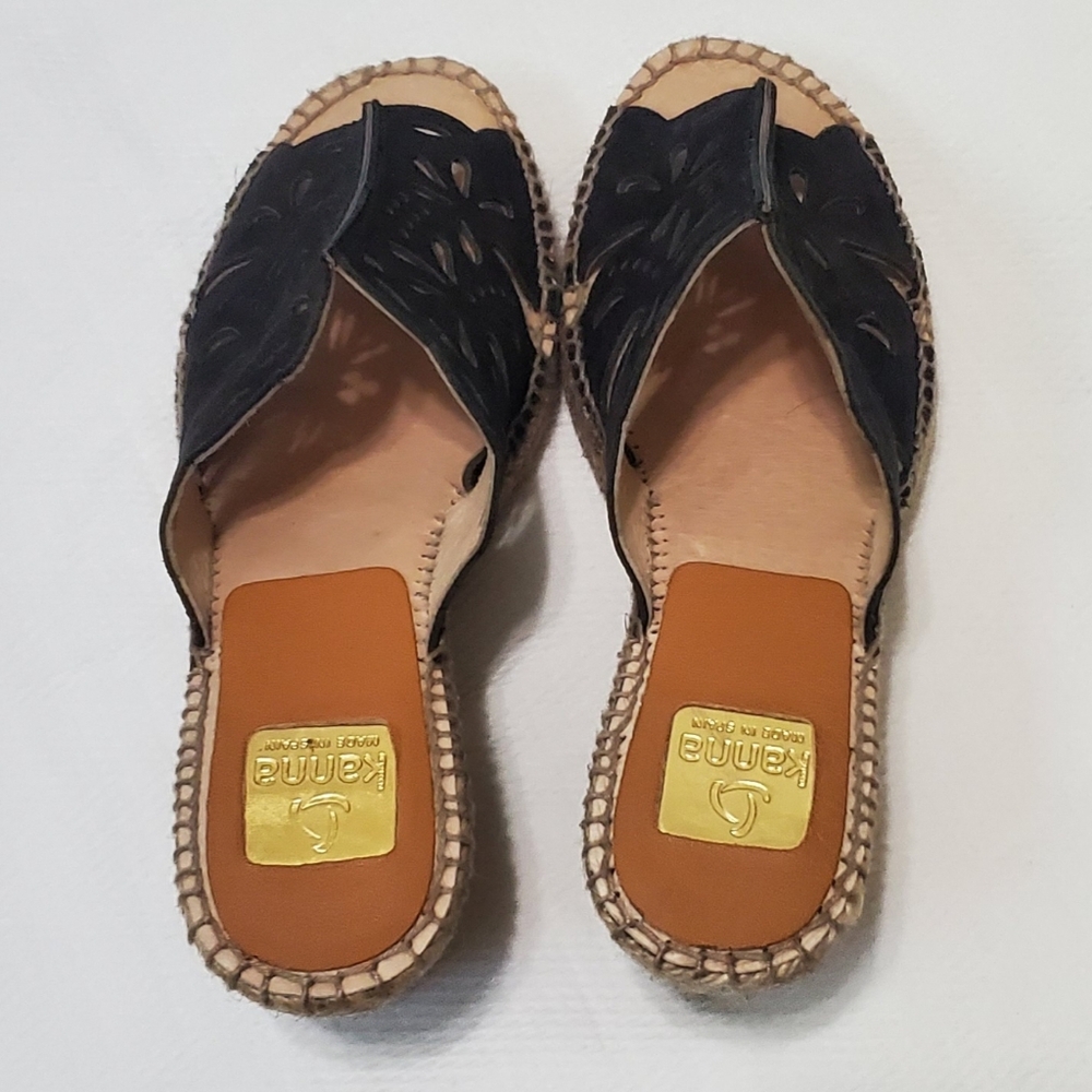 Kanna Black Leather Cutout Wedge Sandal EU 40 - Picture 4 of 10